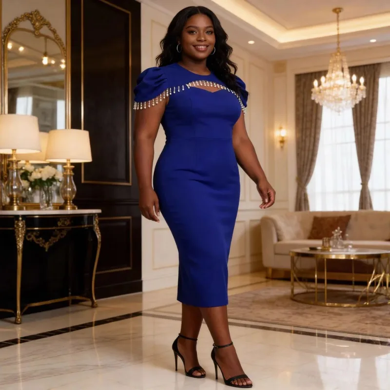 

Платья больших размеров L-4XL для женщин, летние африканские платья 2026 года, с коротким рукавом, из полиэстера, для вечеринок, облегающие, миди, наряды