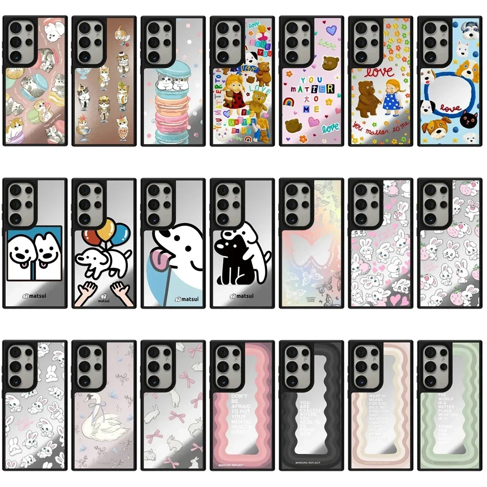 

Cartoon Animals Mirror Surface Black Border Magnetic Case for Samsung Galaxy S23 S24 S25 Ultra S25U S25 Plus Cover Case