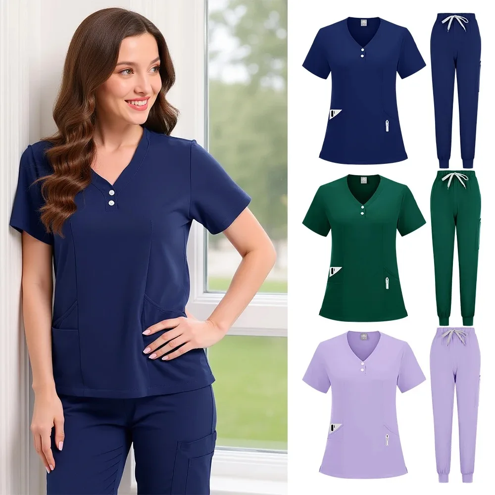 Comfortable Scrubs Uniform Women Short Sleeve Top Pants Scrub Set Nursing Uniform Pet Shop Doctor Scrub Medical Surgery Workwear