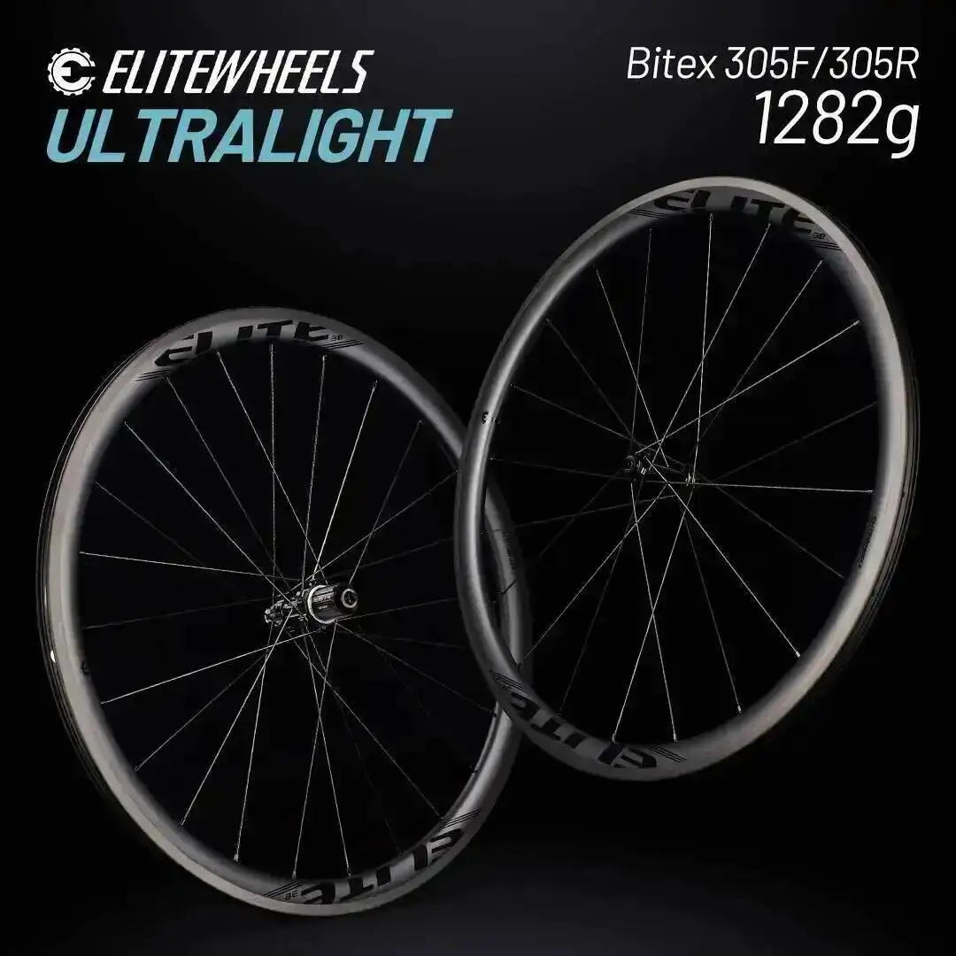 

ELITEWEELS 1282g Ultralight Road Bike Carbon Fiber Wheelset Tubeless Rims Pillar WING 20 spoke BITEX Straight Pull Hubs 38mm