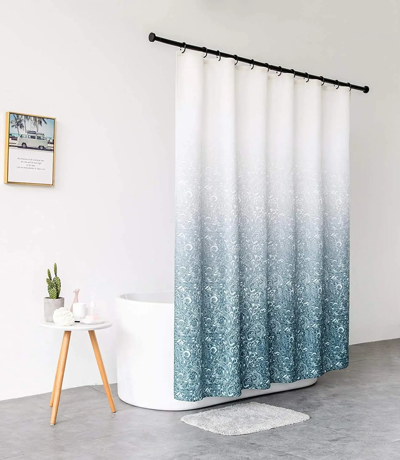 Shower Curtain Polyester Fabric MachineWashable Bathroom Curtain Anti-MouldWaterproof Bath Curtains with 12 Hooks180x200