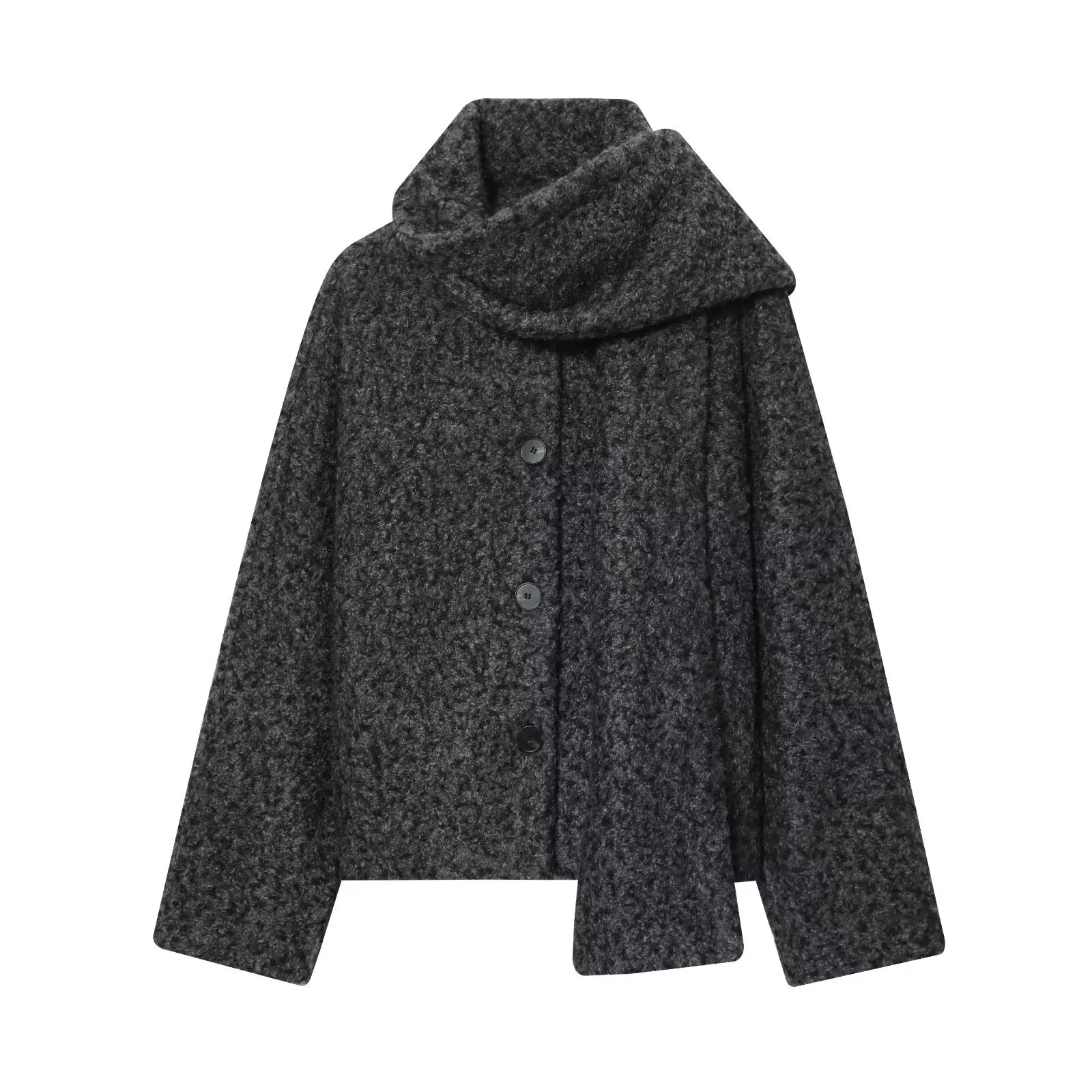 

Women's Coat with Scarf New Autumn/Winter Style O-neck Warm Stylish and Sexy Short Tweed Jacket Round Loop Fur Outwear