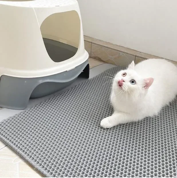 Cat litter box mat with filtering and anti carryout function, extra large EVA double-layer pet sand control mat, cat supplies