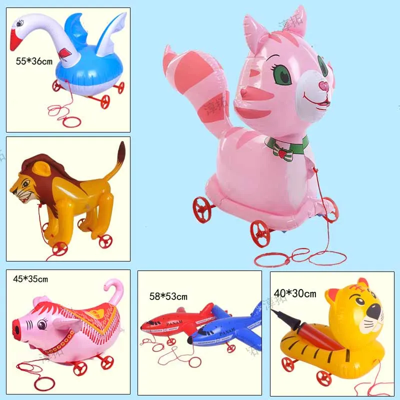 Children's Pull String Inflatable Toys Simulation Cat Duck Frog Airplane PVC Inflatable Toys Baby Toddlers Interactive Toys