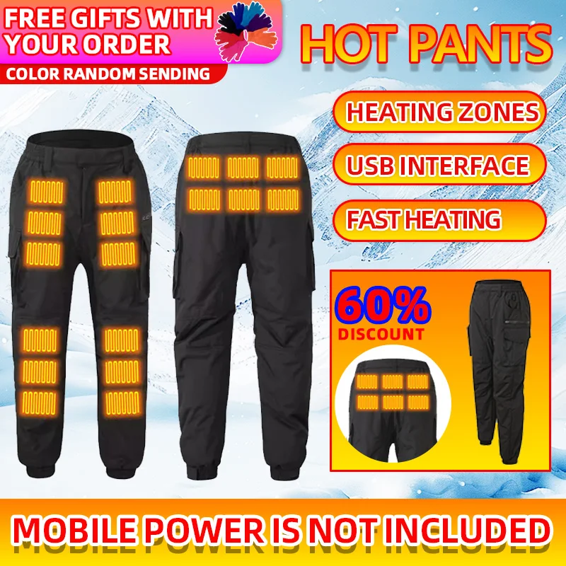 

New 18-zone heating pants men's and women's winter thickened warm knee heating trousers multi-bag casual electric hot pants