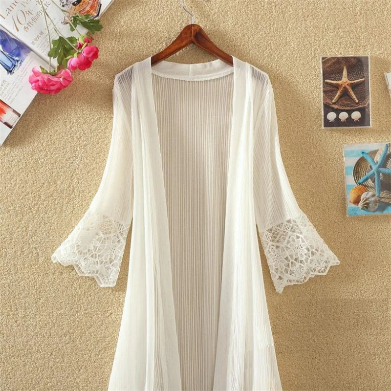 New Summer Women Thin Sunscreen Cardigan Lace-up Chiffon Tops Female Korean Style Bell Sleeve Short Coat Casual Sun Protected