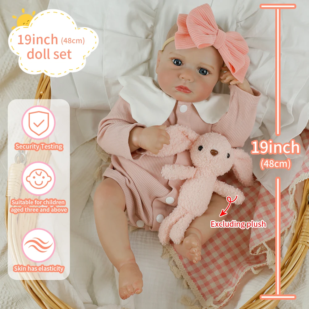 

19-дюймовая кукла реборн для девочек Loulou Awake с открытыми голубыми глазами, мягкая виниловая кукла для всего тела, очаровательные игрушки реборн, подарки на день рождения, Рождество