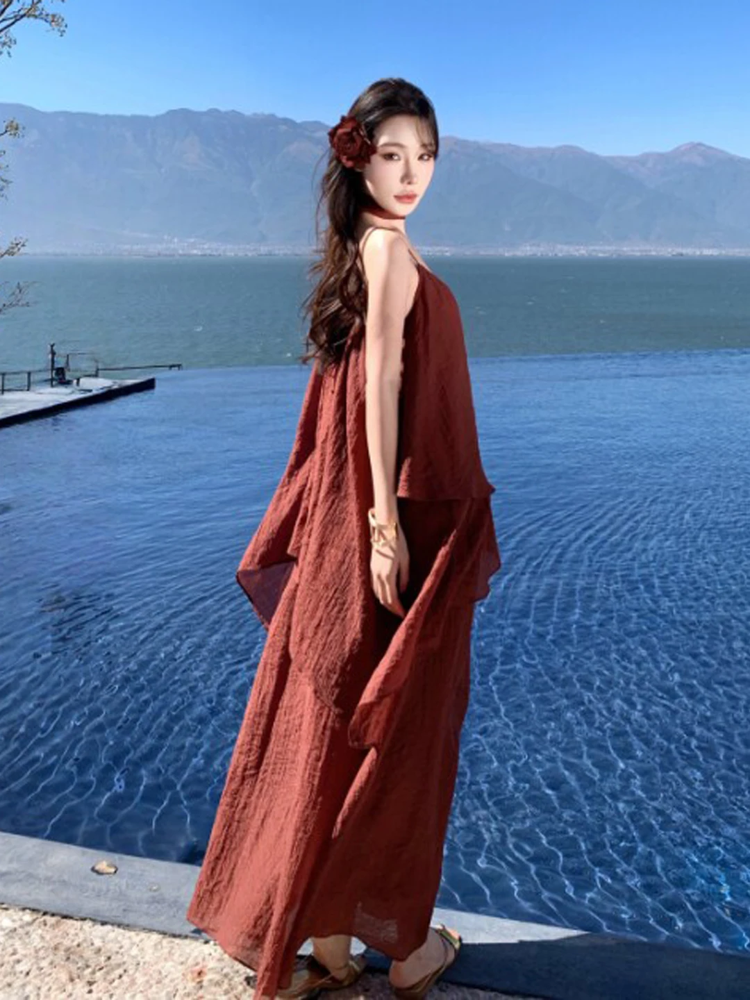 

Retro Unique Halter Skirt Set Beach Style Comfortable Breathable Women's Fashion Summer Outfit High Waist Short Skirt