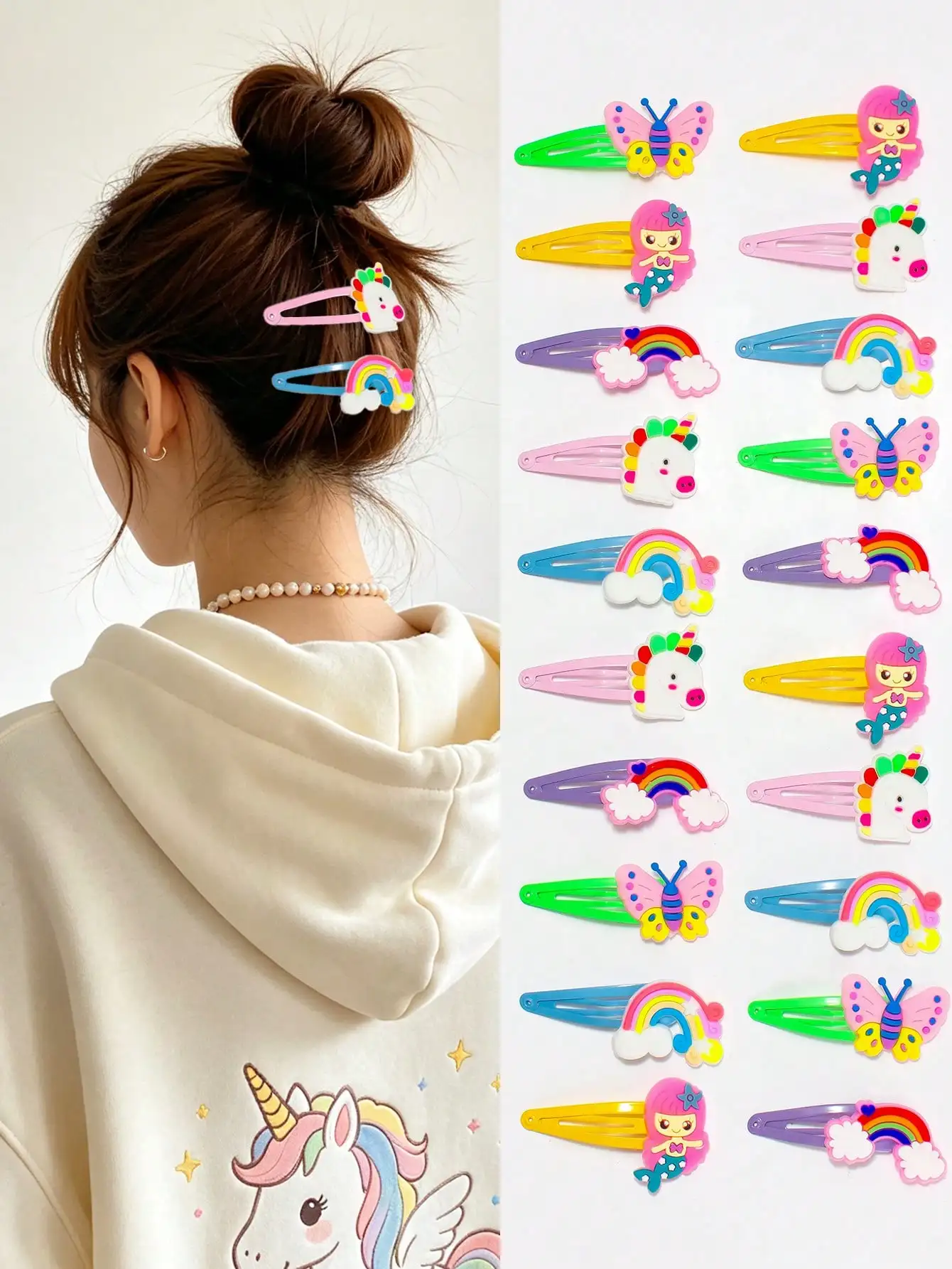 10 pinzas para el cabello con dibujos animados en 3D, lindas pinzas laterales para flequillo para niñas, incluidas arcoíris, unicornio, sirena, mariposa, para uso diario y en fiestas, desbloquea peinados mágicos Adorables Pinzas para el Cabello con Forma de Unicornio que Atraen la Atención