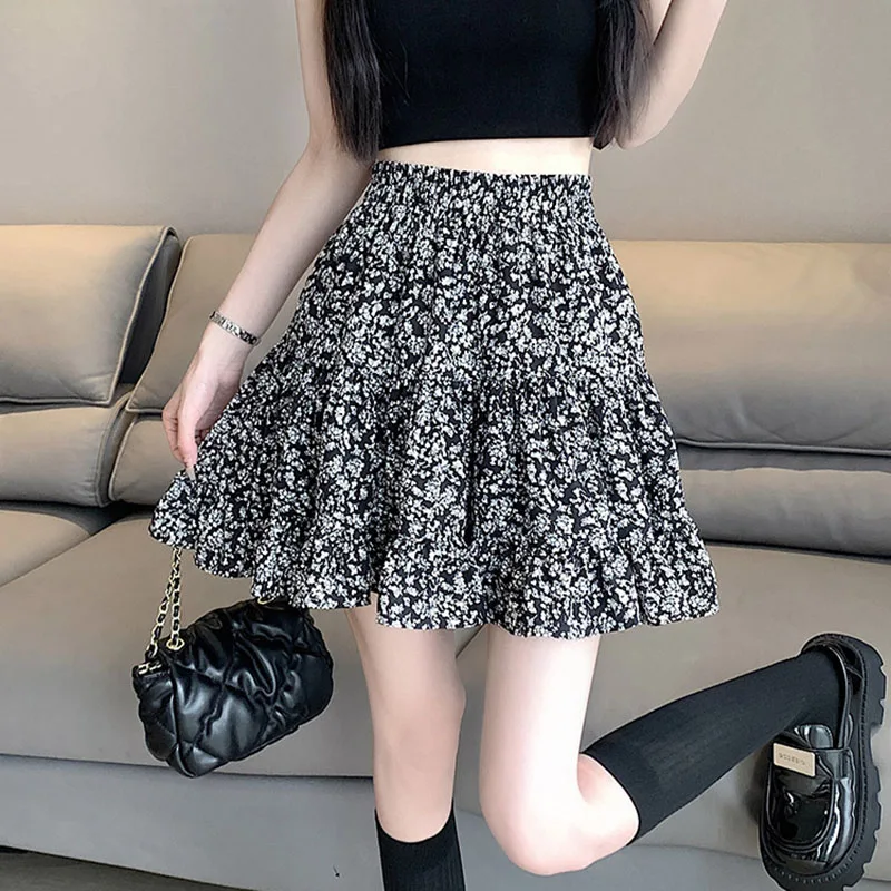 

Винтажные маленькие шифоновые юбки с цветочным принтом, женские лоскутные мини-юбки трапециевидной формы в корейском стиле, лето 2025, новая универсальная юбка-тортик