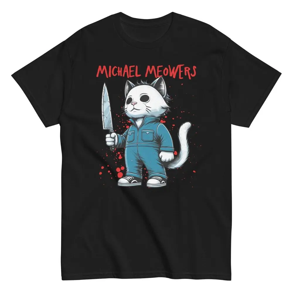 

Michael Meowers Horror Movie Parody Funny Cat Men's Cotton T-Shirt Horror Tee