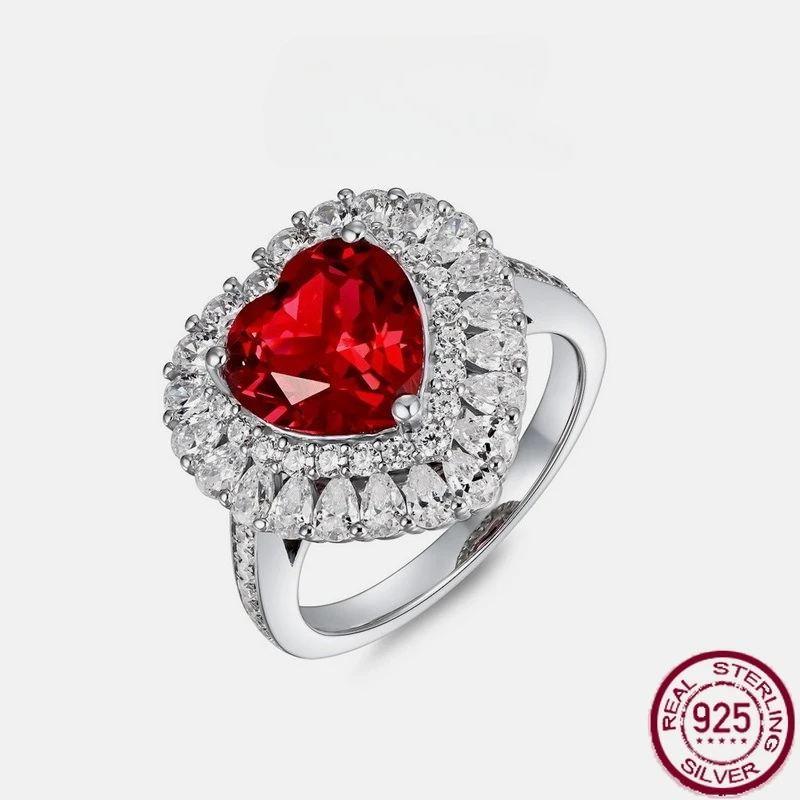 

New 925 sterling silver open-end ring, cultivated with red and blue colored finger rings, caring and fashionable wedding jewelry