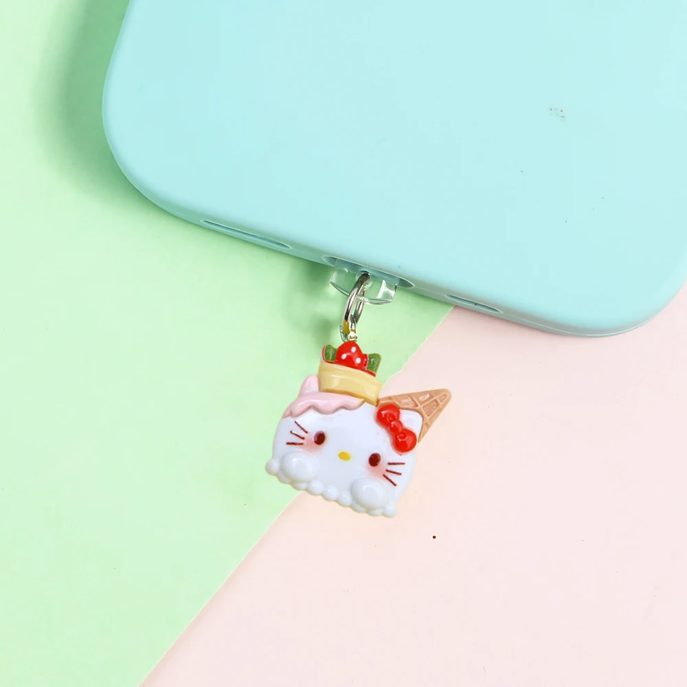 Kawaii سانريو مرحبا كيتي الغبار التوصيل أنيمي الكرتون الراتنج البسكويت اكسسوارات الهاتف المحمول آيفون نوع-c قلادة مجوهرات المحمول