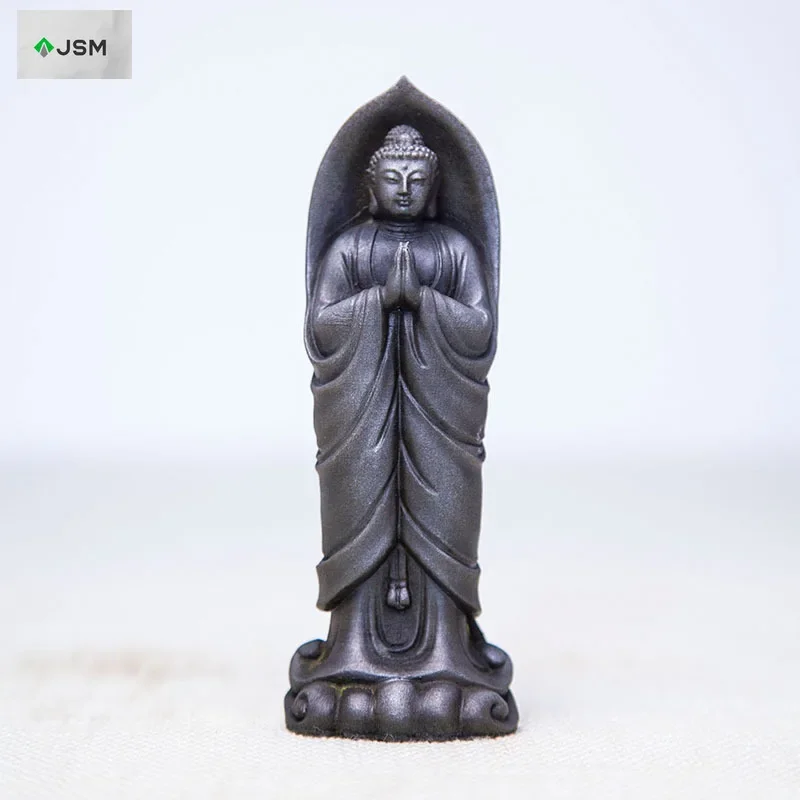 Chinese Standing with Hands Folded Tathagata Buddha Shakyamuni Imitation Cast Iron Desktop Decor