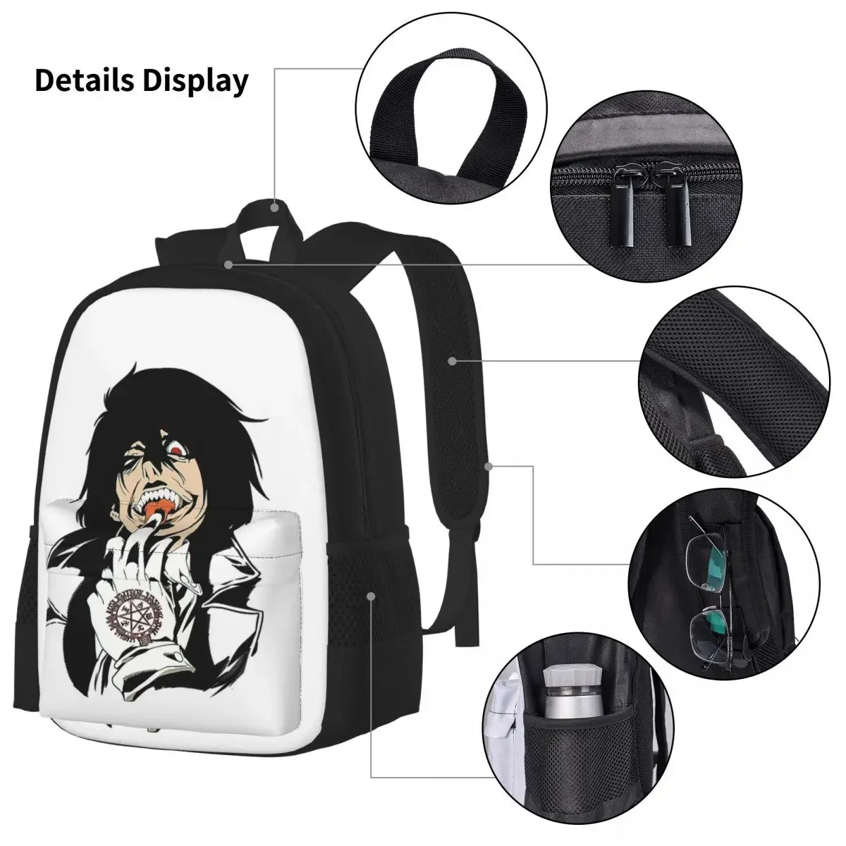 Alucard-mochila de Manga Hellsing para niños y niñas, morral escolar de dibujos animados, bolsa de almuerzo, juego de tres piezas