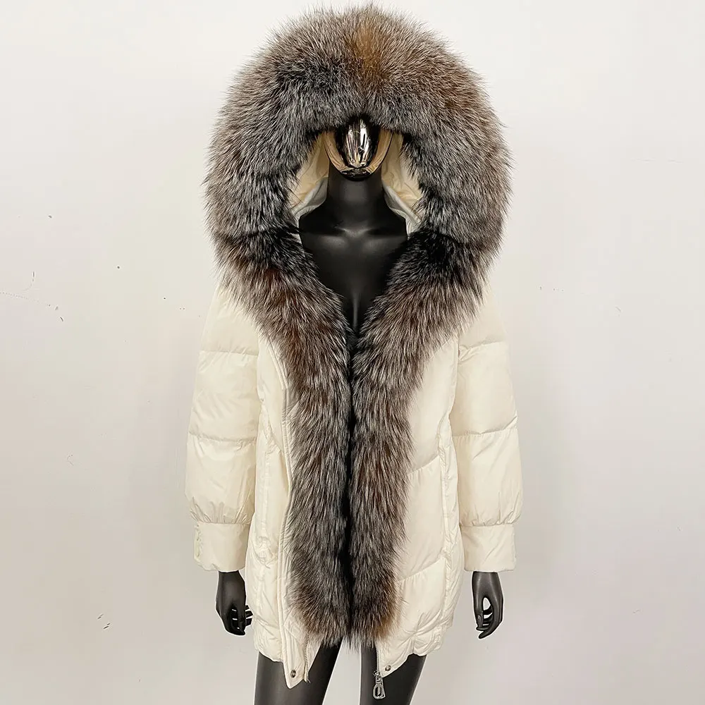 

Natural Raccoon Fur Hooded Elegant Real Fur Coat Puffer Jacket Women Waterproof Parka Fox Fur Coat Winter Goose Down Coat Female