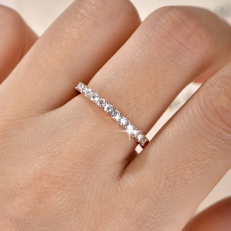 IOGOU 14k Gold Filled Full Eternity Ring Sparkling 2mm D Color Moissanite Stackable Band Finger Jewelry for Womem GRA Cerificate