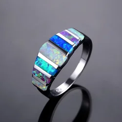 Boho Stackable Statement Ring Unique Colorful Jewelry,Colorful Fire Opal Wedding Ring for Women Fashionable Jewelry Gift