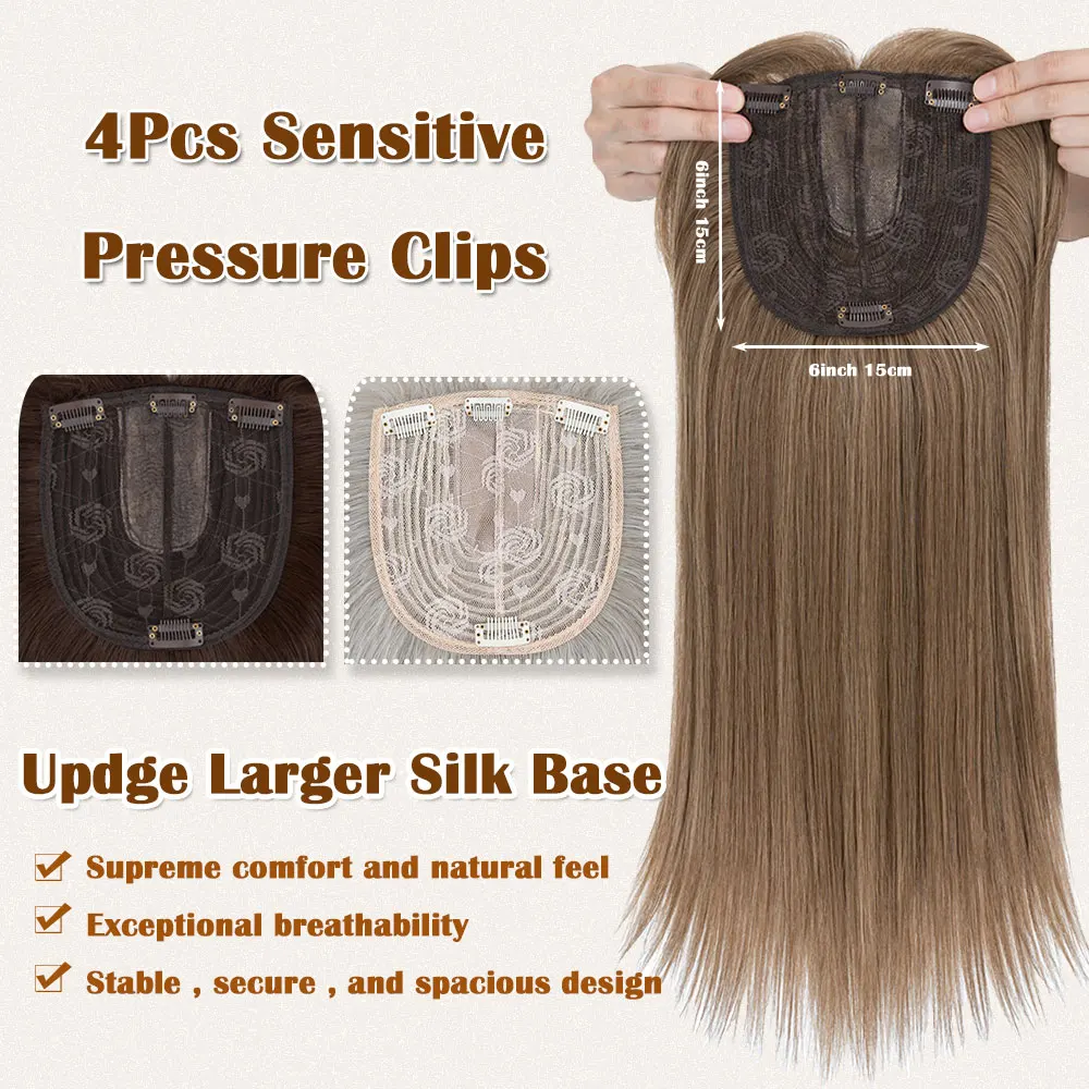 18 "longo grosso cabelo topper base de renda clipe em peruca extensões de cabelo natural real toppers peças de cabelo com franja extensão de cabelo