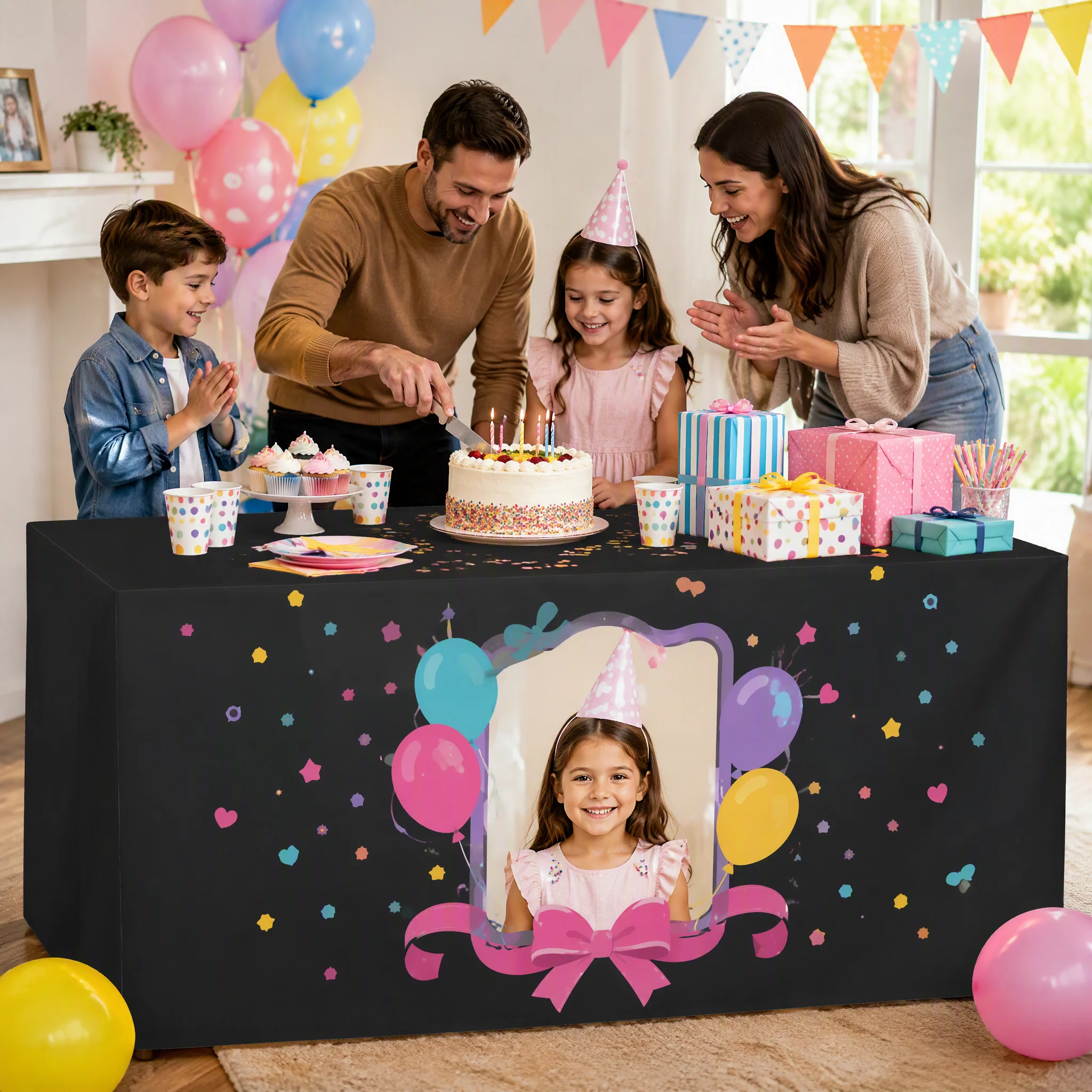 Custom Personalized Birthday Table Cover Photo Printed Party Tablecloth Custom Name Kids Birthday Party Decoration Dessert Table