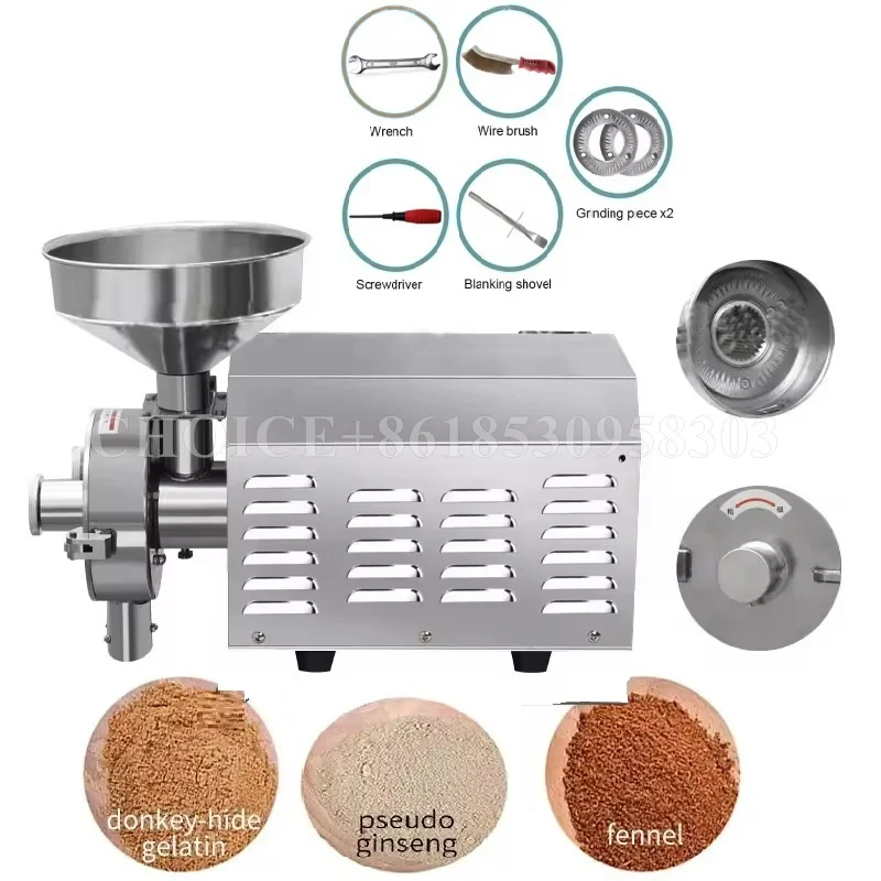 High Power Stainless Steel Grinder Grinding Milling Machine Wheat Sesame Mill Grinder Cocoa Bean Tea Spice Powder Pulverizer