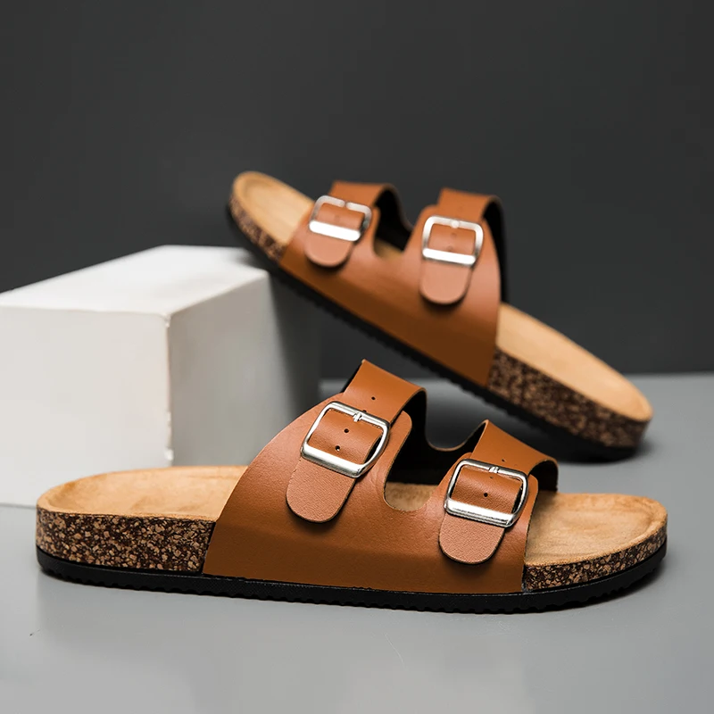 Fashion Comfortable Summer Cork Shoes for Men Classic Unisex Slippers for Men Outdoor Sandals Microfiber Plus Size 36-45