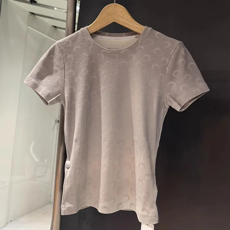 Gradient Moon Full Print Short Sleeve T Shirt Women Round Neck Summer New Fashion Casual Versatile Tops