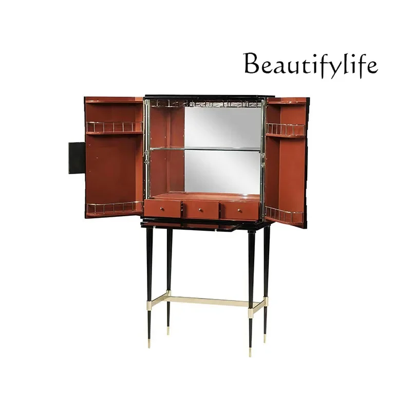 BJ Light Luxury High-end Wine Cabinet High-end Villa Stainless Steel High-end Personality Art Solid Wood Double Door Storage