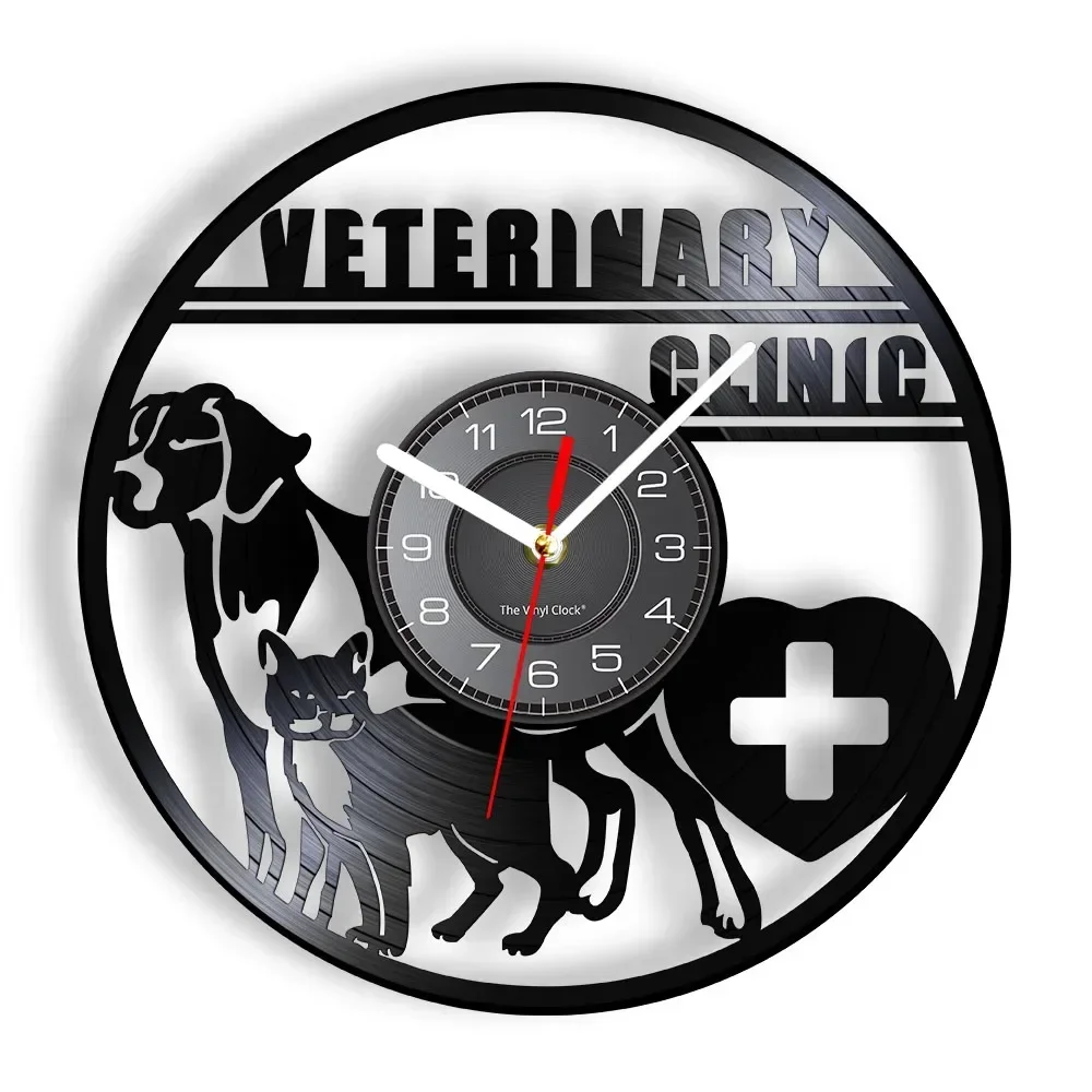 Veterinary Clinic Veterinarian Wall Clock Dog and Cat Care Veterinary Hospital Vinyl Record Wall Clock Animal Lovers Vet Gifts