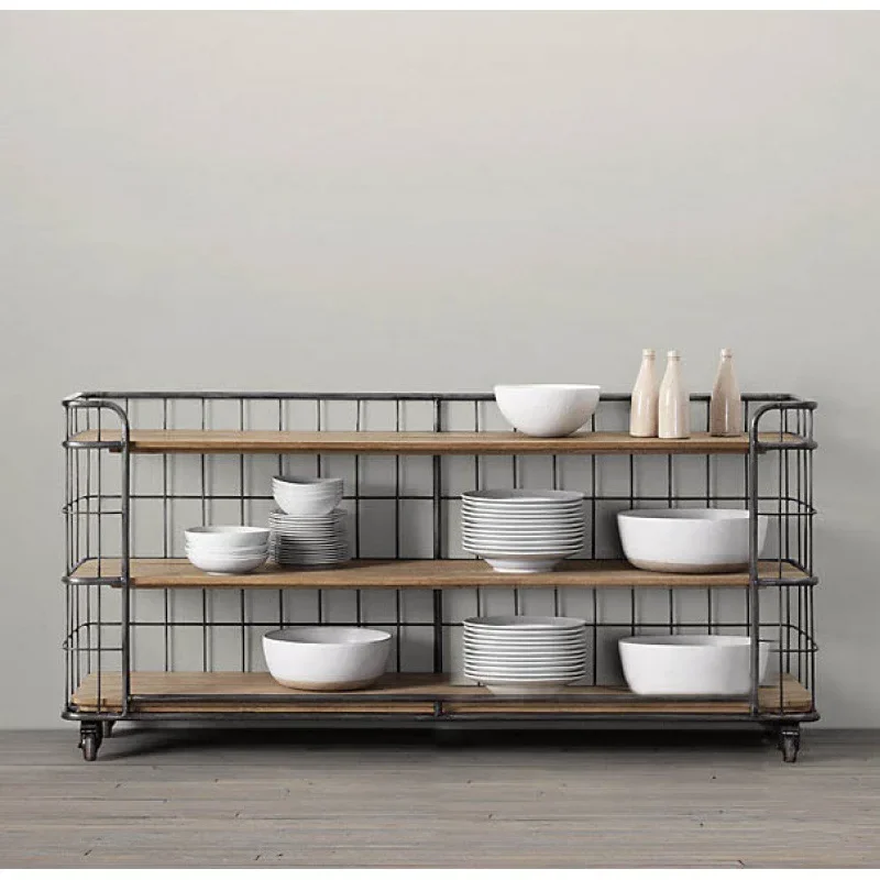 Side rack retro solid wood display shelf bookshelf shelf removable kitchen multi-layer creative shelf