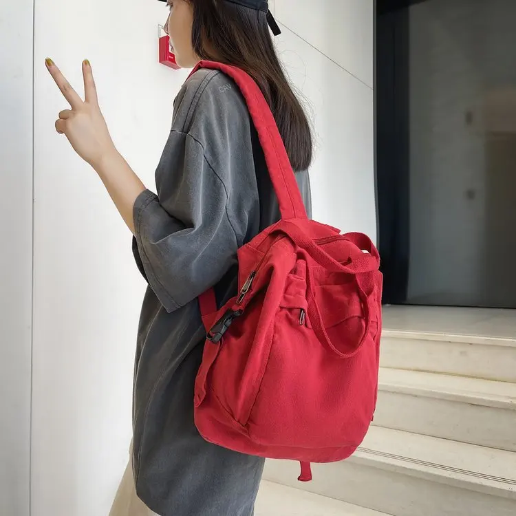 

Vintage Red Canvas Dual-use Backpack Portable Casual Handbag for Daily Commute Travel School