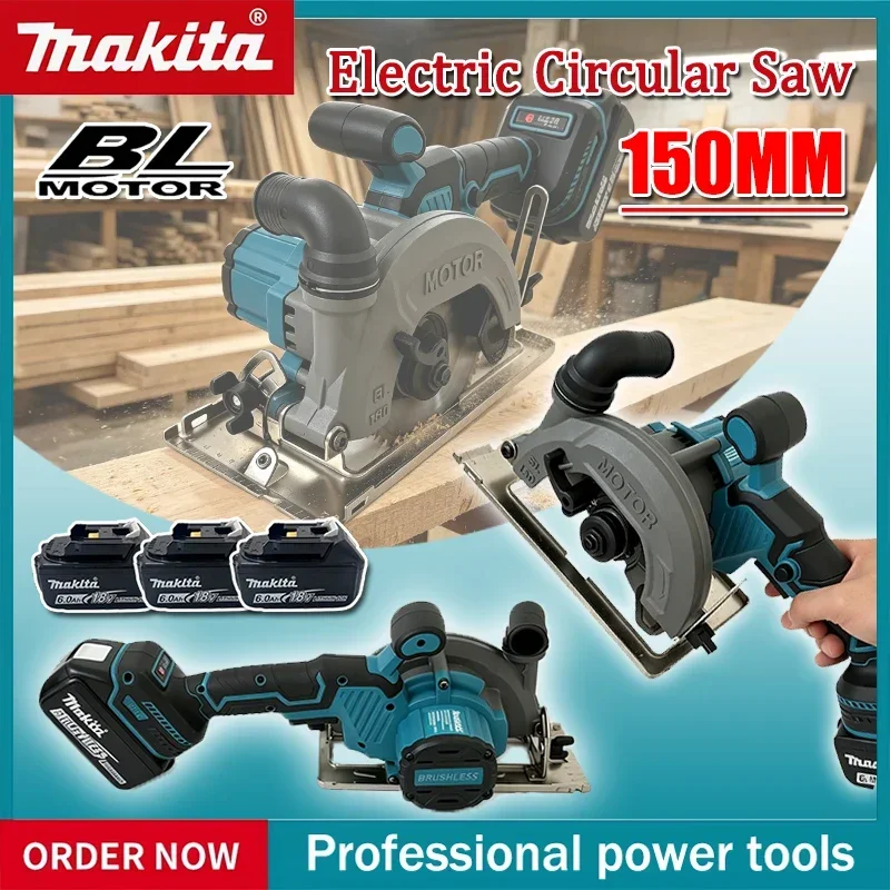 Makita 150MM Bürstenlose Elektrische Kreissäge Bürstenlose Holzbearbeitungssäge 45-Grad-Schnittverstellung Kreissäge für 18V Akku