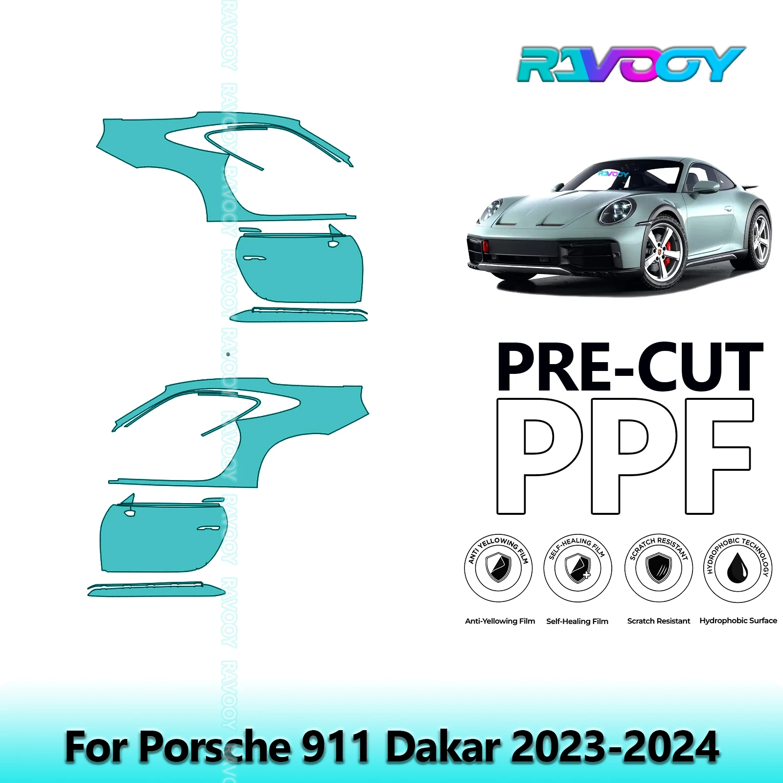 

For Porsche 911 Dakar 2023-2024 8.5mil Clear Matte Pre-Cut PPF Door & A/B Pillar Kit TPU Paint Protection Film Set