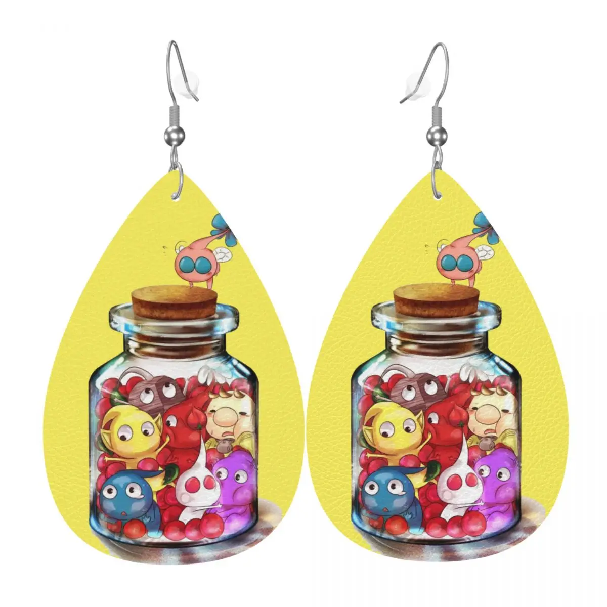 Custom Pikmins Family Fun Gaming PVC Leather Earrings Dangle Earrings Jewelry For Women Video Game For Wife Mother Gift