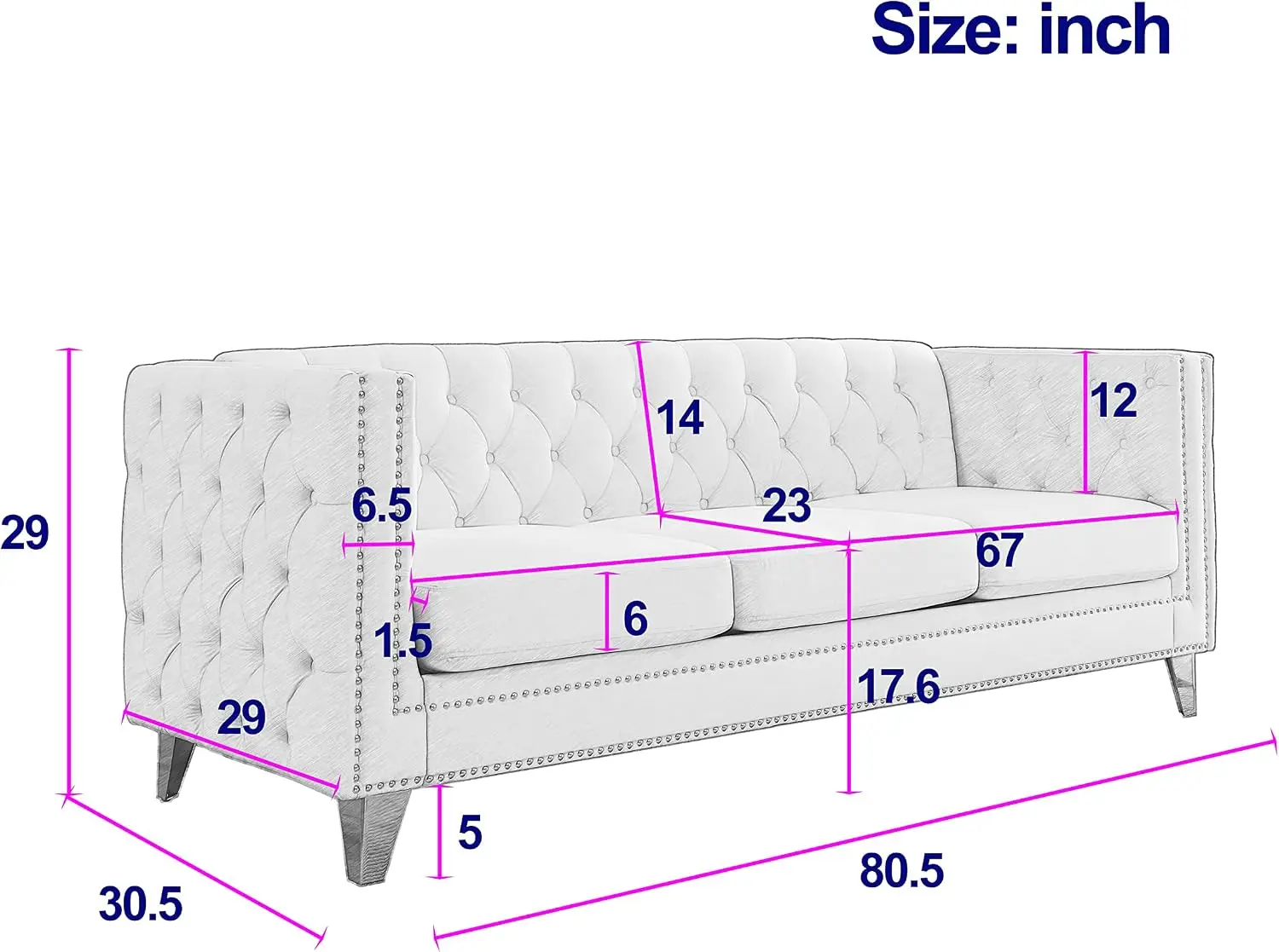 Velvet Sofa Couch, 3+3 Seats, Button Tufted Square Arms for Living Room, Home, Apartment, Black