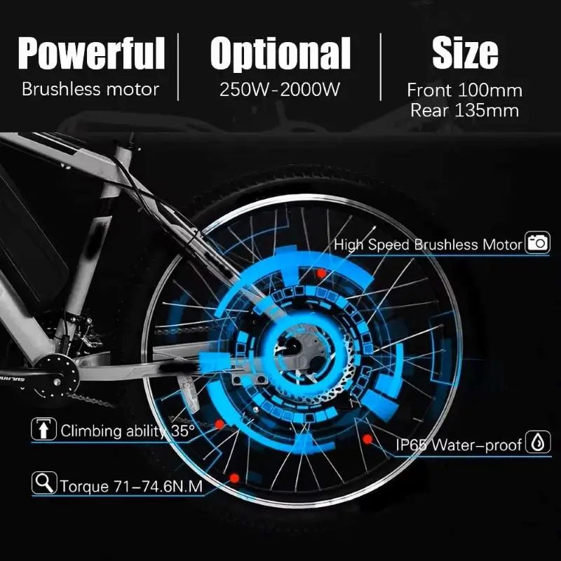 Electric Bicycle Rear Hub Motor Wheel 48V 1500W 2000W Brushless Non-gear Motor 26” 27.5” 700C E Bike Conversion Kit