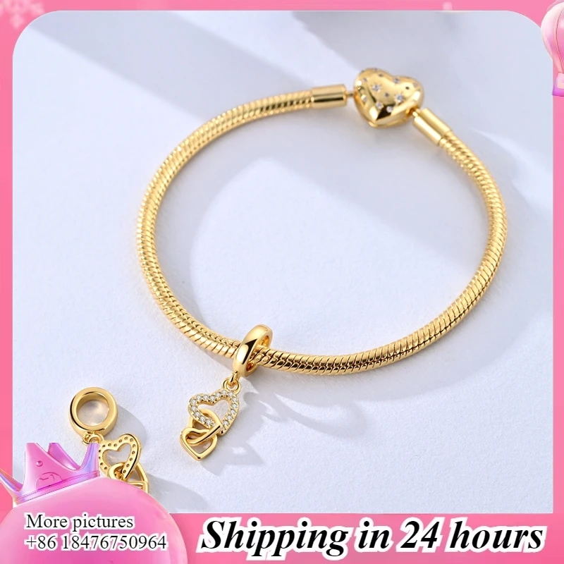 

Abalorios con Circonita Cúbica y Borla de Corazón Dorado – Plata de Ley 925, совместимые с Pulsera Original