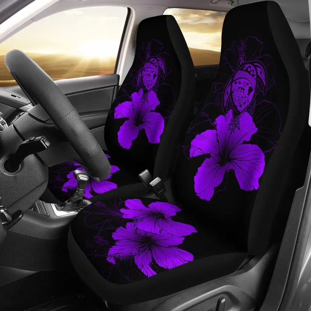 Hawaii Hibiscus Seat Cover Car Seat Covers Set 2 Pc, Car Accessories Car Mats - Turtle Map - Purple