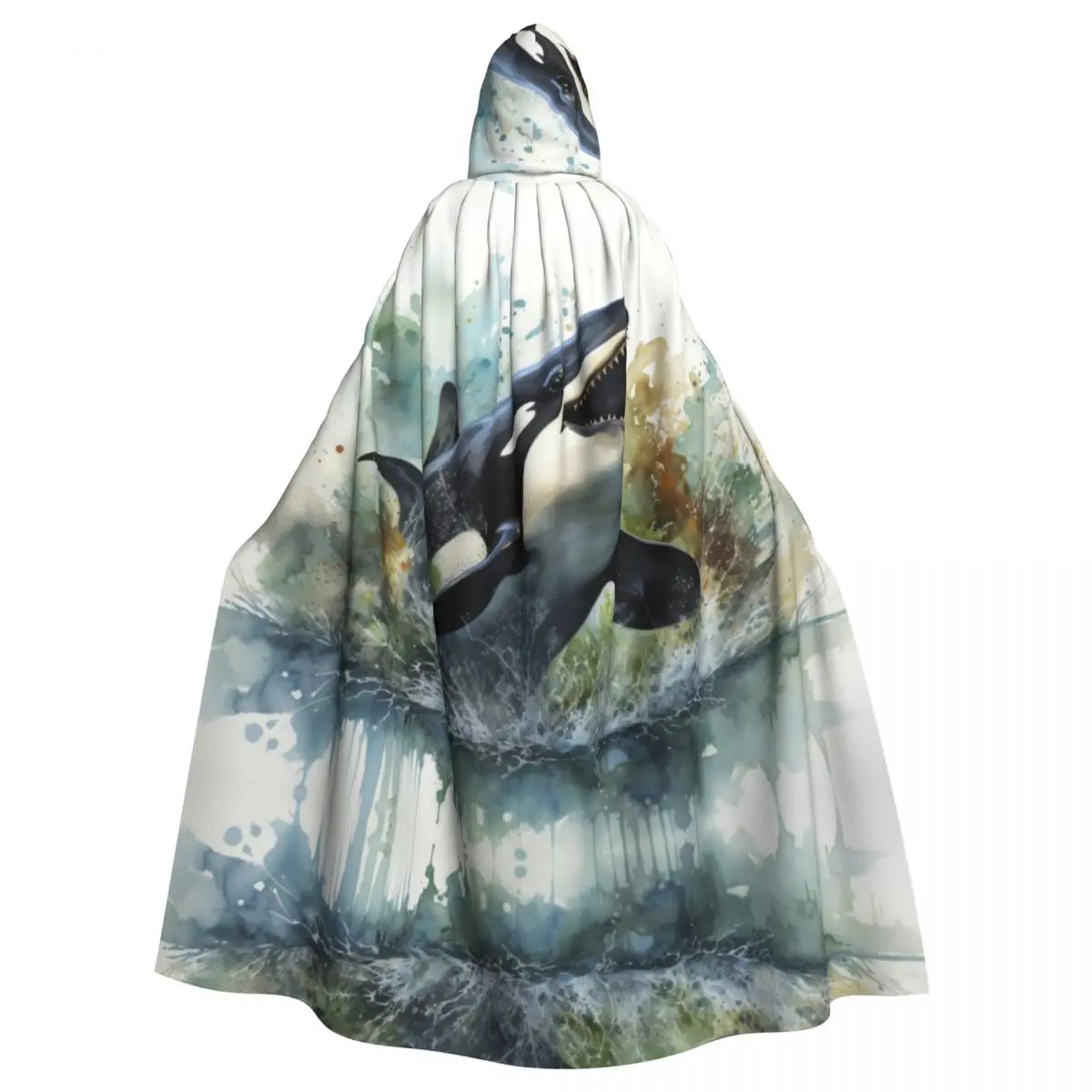 

Watercolor Whale Hooded Cloak Polyester Unisex Witch Cape Costume Accessory