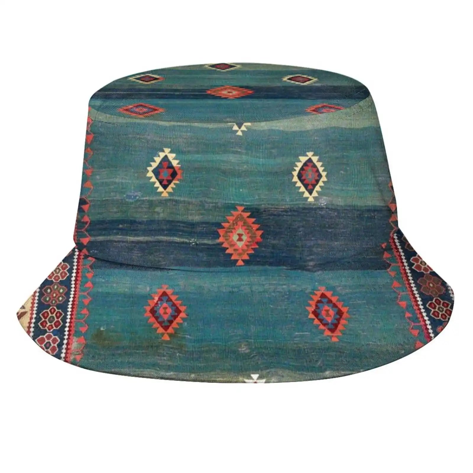 Sivas Antique Turkish Niche Kilim Print Sun Cap Fisherman Hat Bucket Hats Antique Vintage Rug Carpet Persian Ethnic Geometric