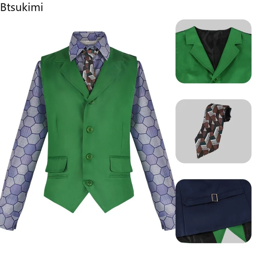 

Dress Up Party Clown Heath Ledger Set Role Playing Movie TV Dark Knight Costume Shirt Vest Tie Uniform
