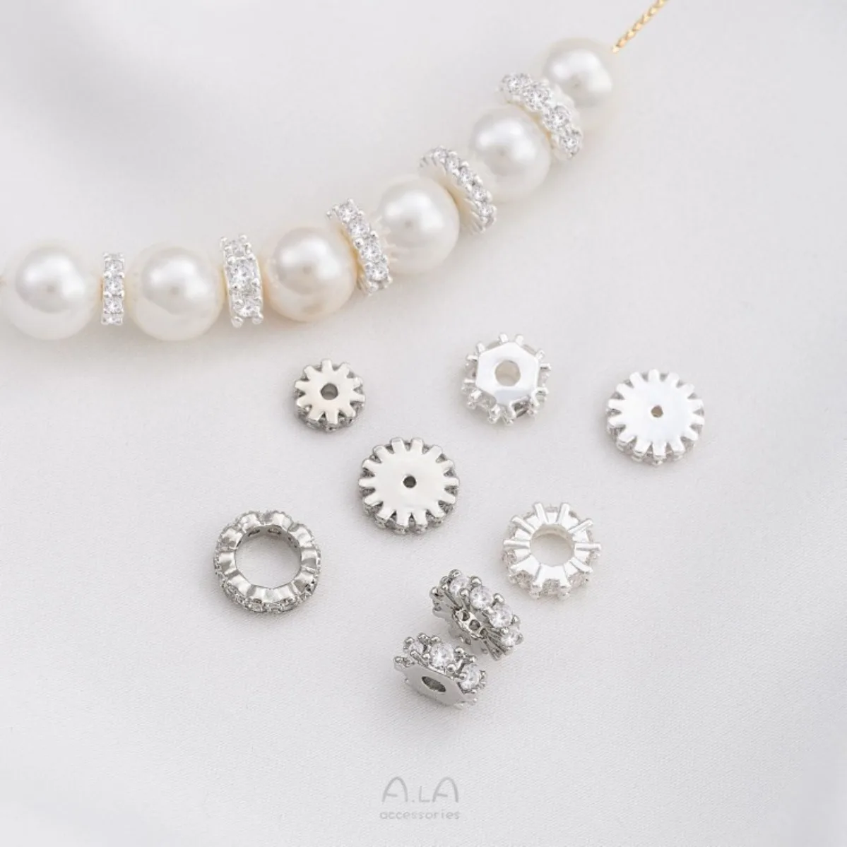 Brass Thick Silver Tone Plated Cubic Zirconia Snowflake Spacer Discs DIY Bracelet Necklace Jewelry Findings