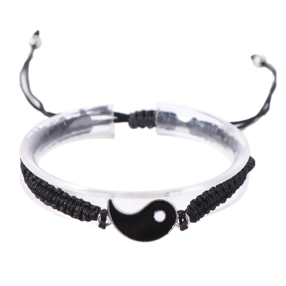 1 Pair Chinese Style Taichi Bracelets Yin and Yang Symmetrical Taichi Friend Bracelet Handmade Adjustable Taichi Hand Rope