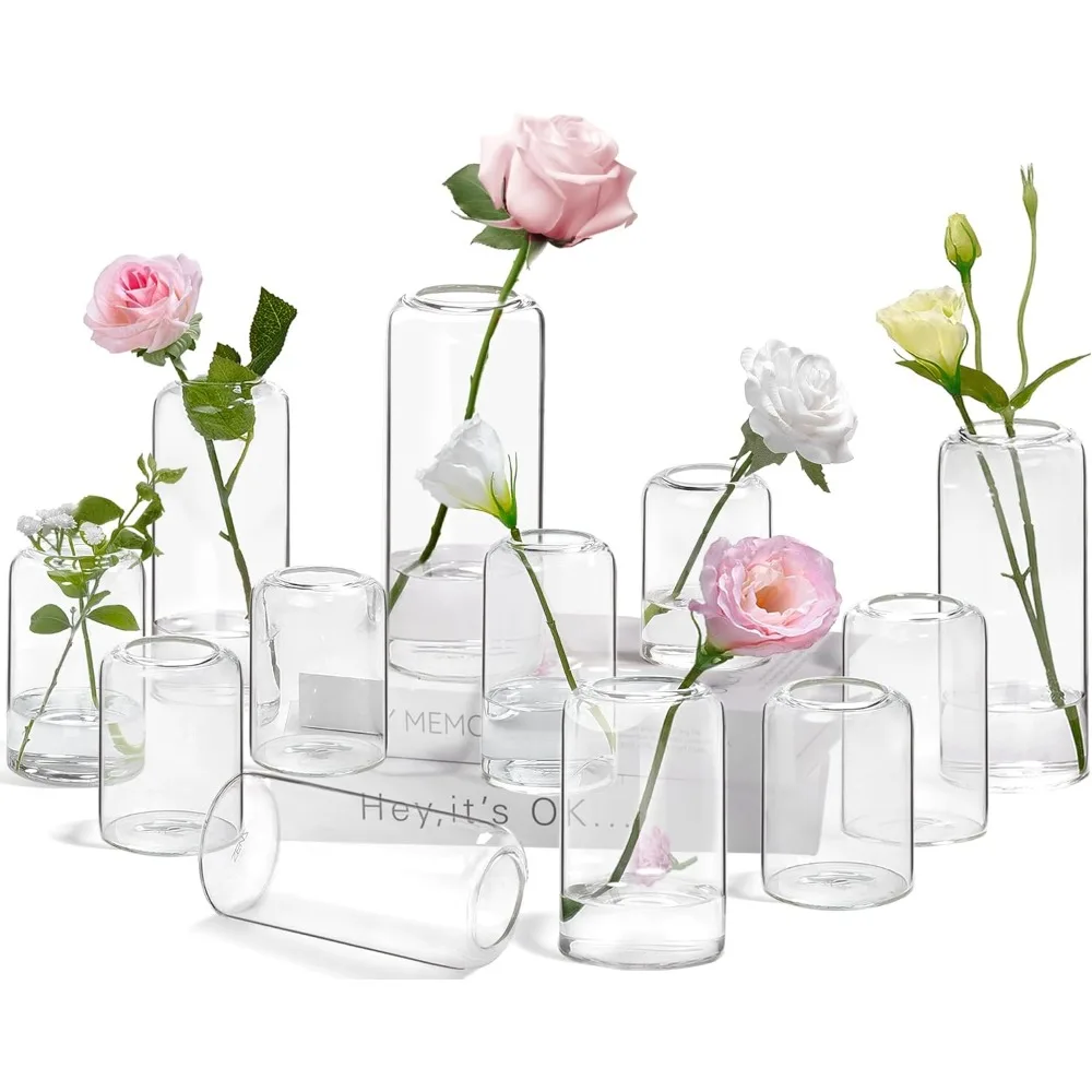 

ZENS Bud Vases in Bulk Set of 12, Modern Small Glass Vases for Flower Clear Bud Vases for Wedding Centerpiece