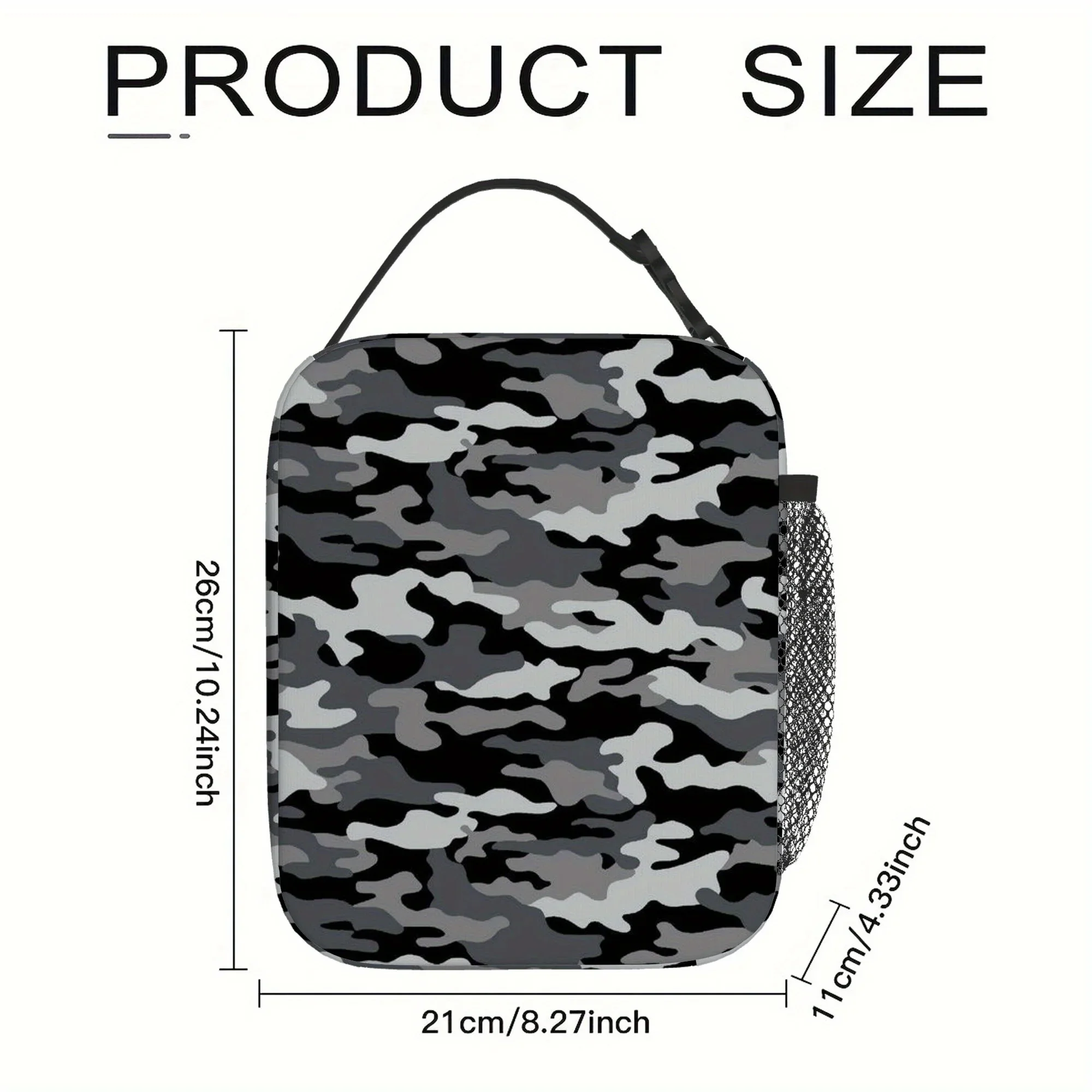 1pc, Featuring a Camouflage Design in Gray Tones. This Printed Thermal Bag Is Insulated And Not Intended for Direct Food Contact