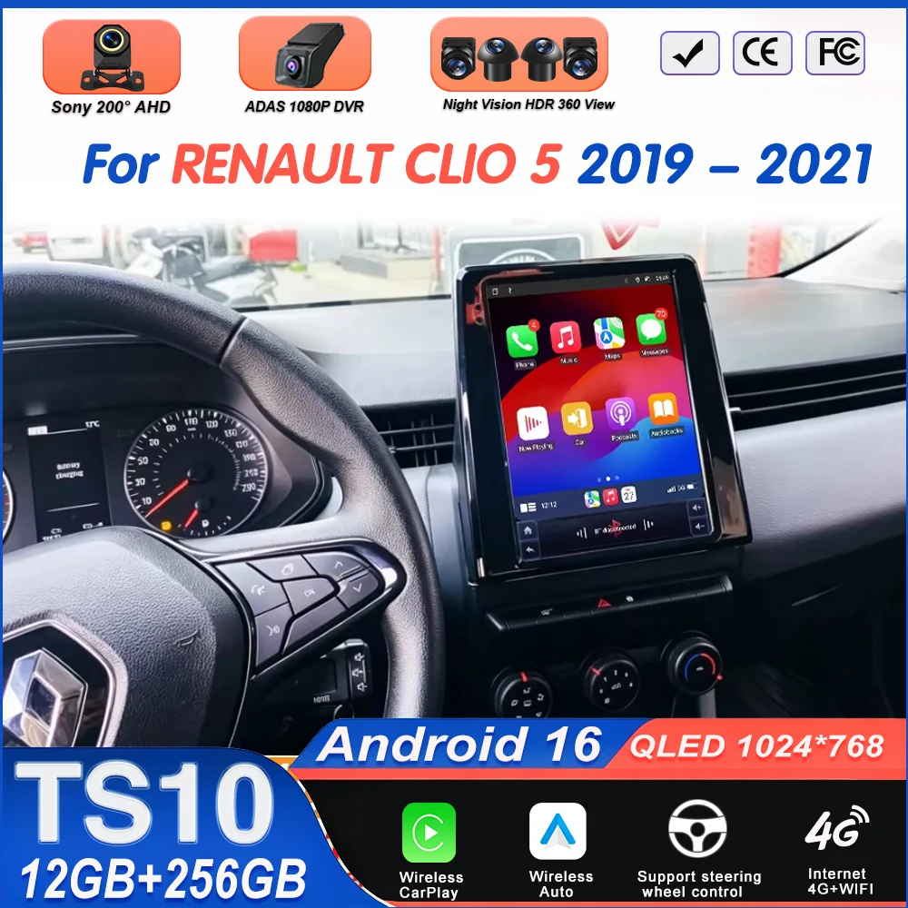 Android 16 Carplay For RENAULT CLIO 5 2019 2020 2021 9.7Inch Car Multimedia Player 5G Wifi Navigation Touch Display Android Auto