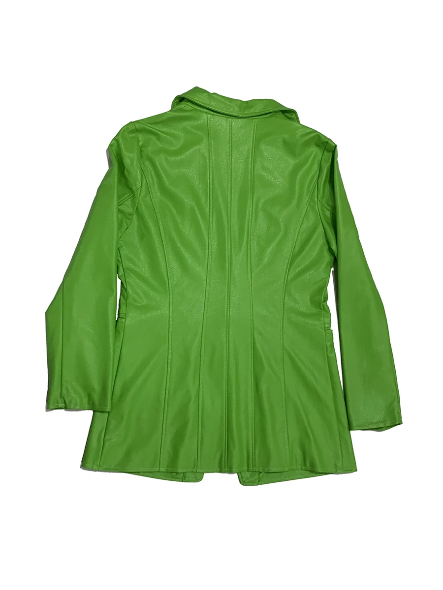 سترة Mauroicardi للربيع والخريف مصنوعة من جلد البولي يوريثان باللون الأخضر اللامع سترة نسائية واحدة الصدر أنيقة وأنيقة فاخرة مصممة ملابس 2025