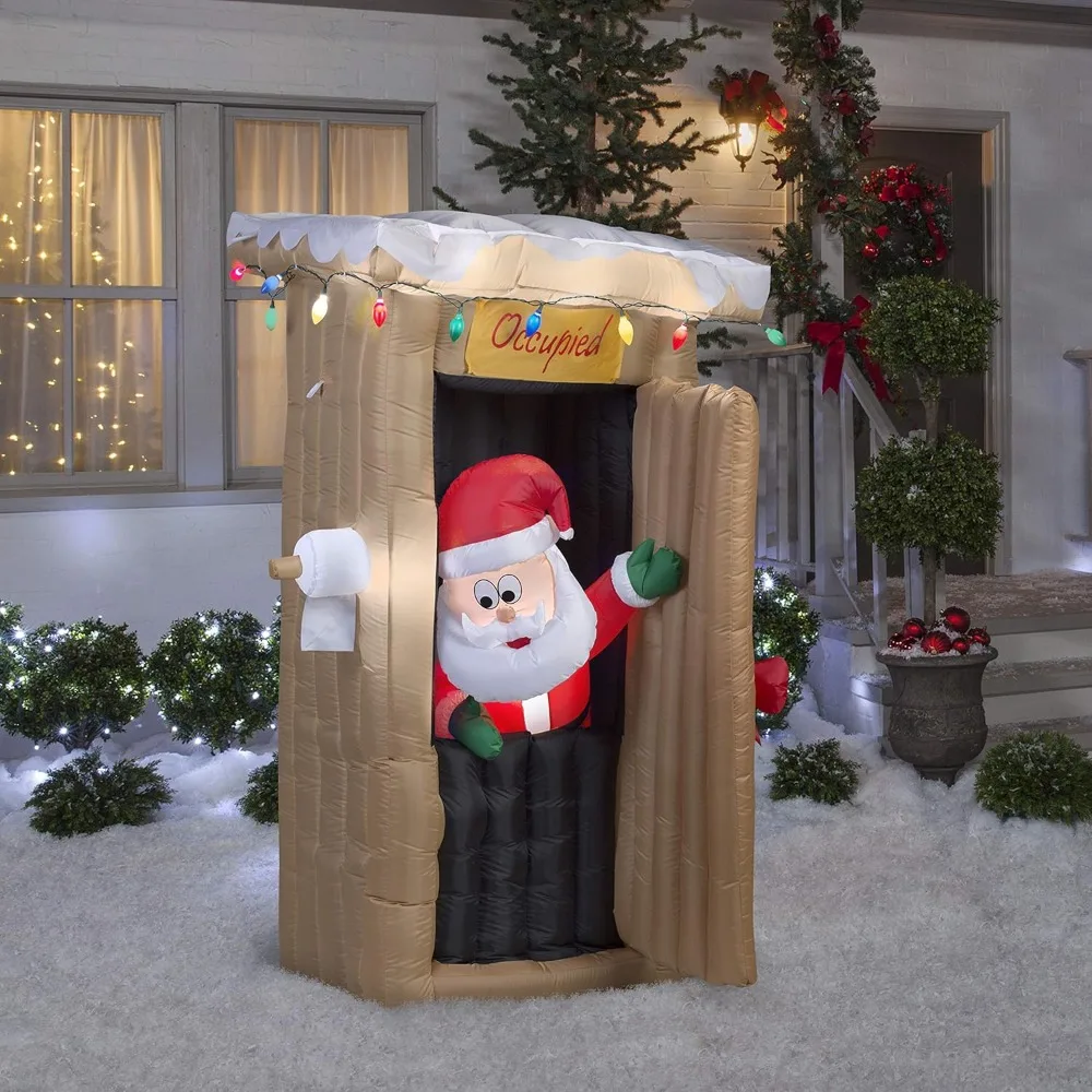 

Christmas Inflatable 6 FT Tall Animated LED Lighted Outhouse Santa Outdoor Yard Prop