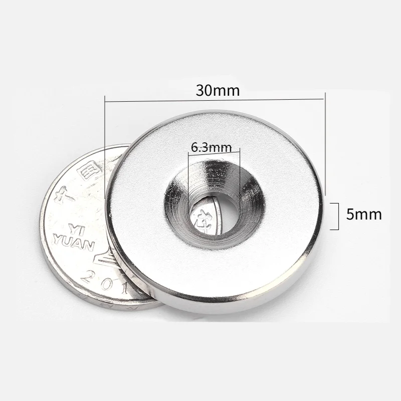 10 pieces  N52 High-strength countersunk hole magent Diameter 30 mm × Thickness  5mm - Hole diameter  6mm