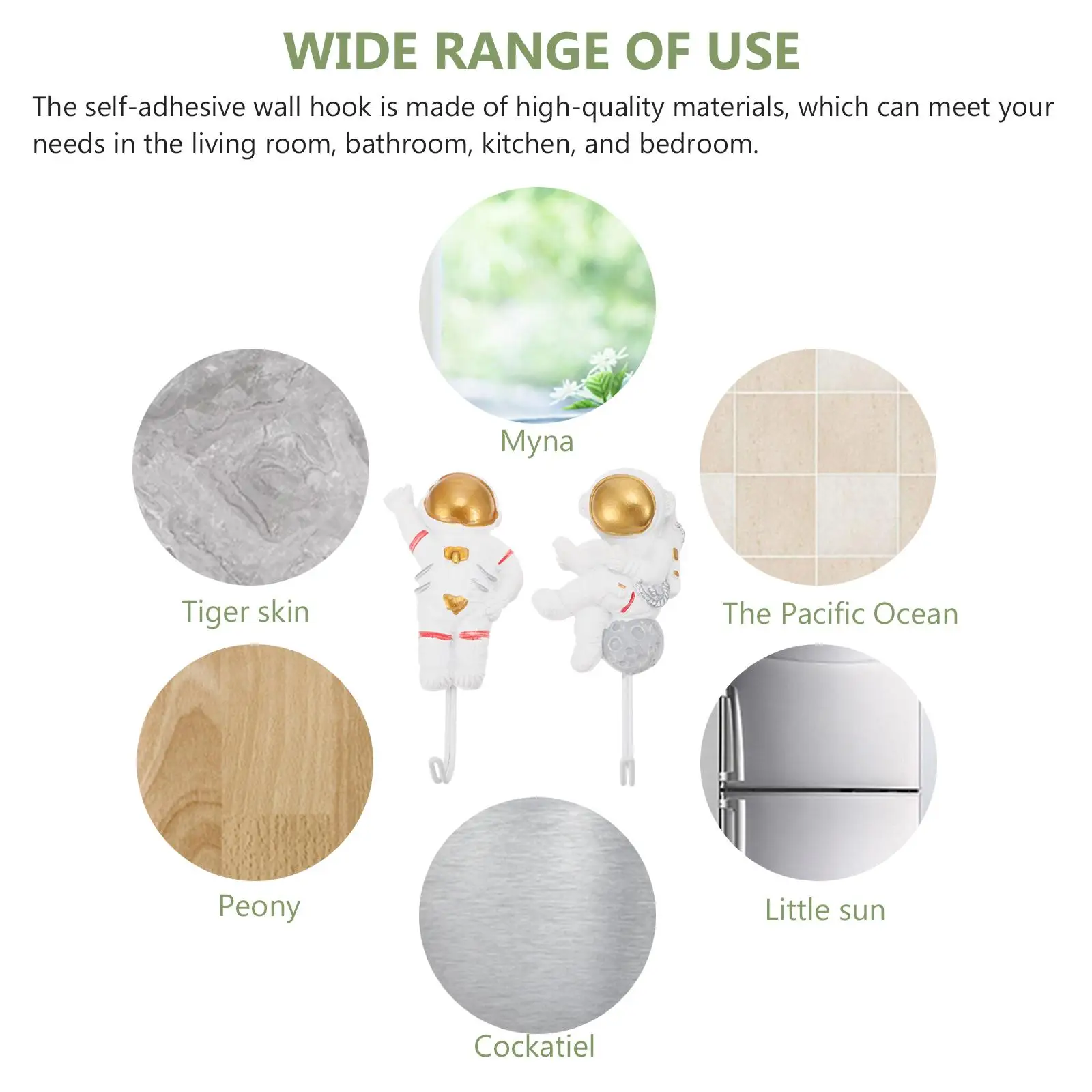 

2 Pcs Astronaut Wall Hooks Nail free Door Hanger Resin Coat Rack Home Storage Clasp Sturdy Child Friendly Wall Mount